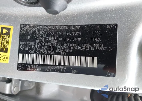 2019 Toyota Highlander Xle z USA, uszkodzony, nr VIN 5TDJZRFH7KS605483